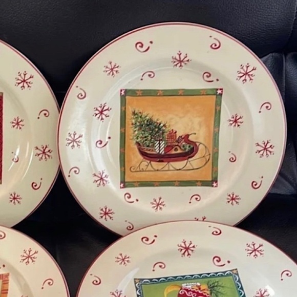 NIB Set of Four 8 1/4” Sakura Christmas Happy Holidays salad or dessert plates - Picture 5 of 8